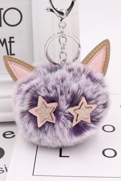 Cute Kitty Fur Ball Key Button Pu Leather Animal Hair Ball Pendant Women&amp;amp;amp;#039;s Plush Boy Bag Pendant-18