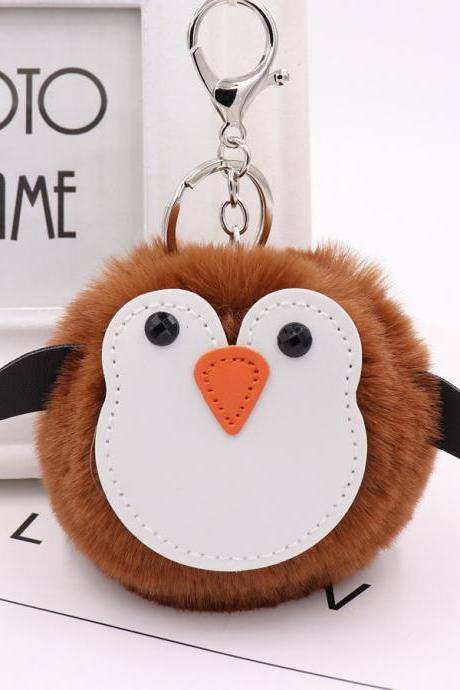 Cute penguin fur ball Keychain PU leather animal fur Keychain backpack schoolbag Pendant-10