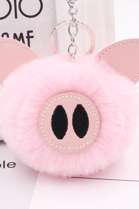 Cute Pig Hair Ball Key Chain Pu Leather Animal Hair Key Chain Bag Car Pendant-2