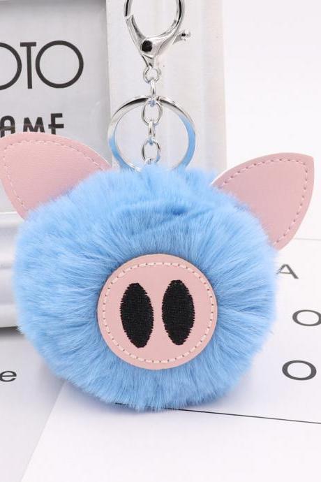Cute Pig Hair Ball Key Chain Pu Leather Animal Hair Key Chain Bag Car Pendant-4