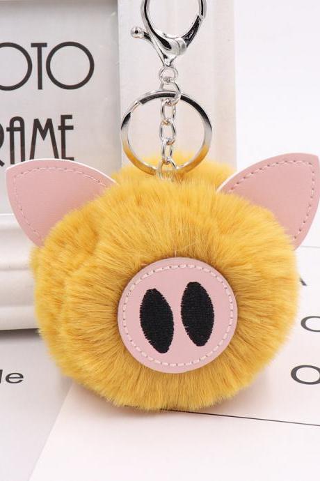 Cute Pig Hair Ball Key Chain Pu Leather Animal Hair Key Chain Bag Car Pendant-5