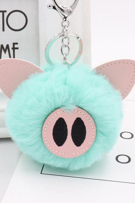 Cute Pig Hair Ball Key Chain Pu Leather Animal Hair Key Chain Bag Car Pendant-6