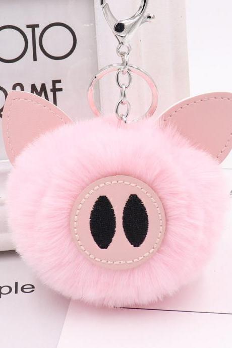 Cute Pig Hair Ball Key Chain Pu Leather Animal Hair Key Chain Bag Car Pendant-7