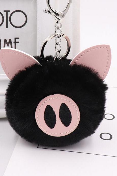 Cute Pig Hair Ball Key Chain Pu Leather Animal Hair Key Chain Bag Car Pendant-8