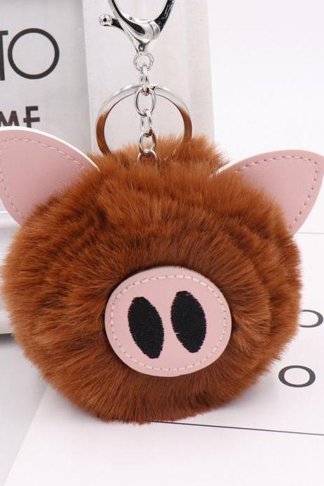Cute Pig Hair Ball Key Chain Pu Leather Animal Hair Key Chain Bag Car Pendant-9