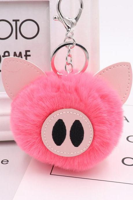 Cute pig hair ball key chain PU leather animal hair key chain bag car pendant-10