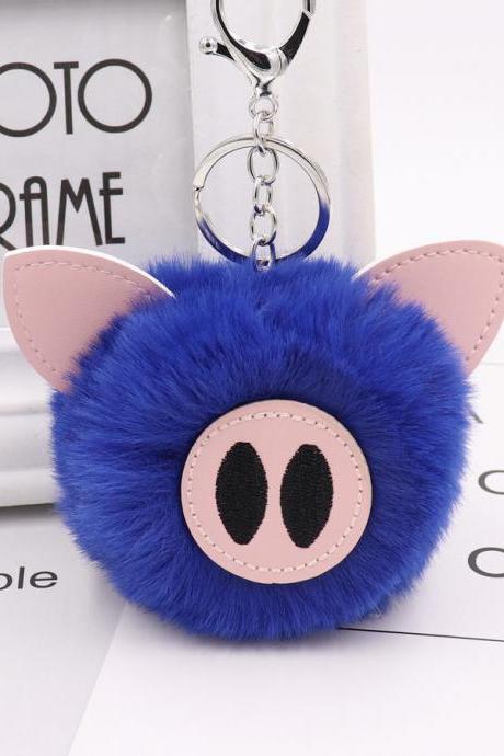 Cute Pig Hair Ball Key Chain Pu Leather Animal Hair Key Chain Bag Car Pendant-12