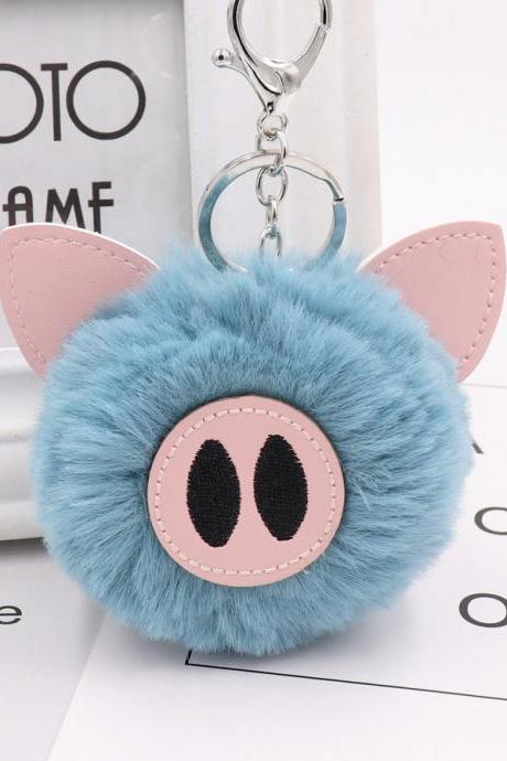 Cute pig hair ball key chain PU leather animal hair key chain bag car pendant-13