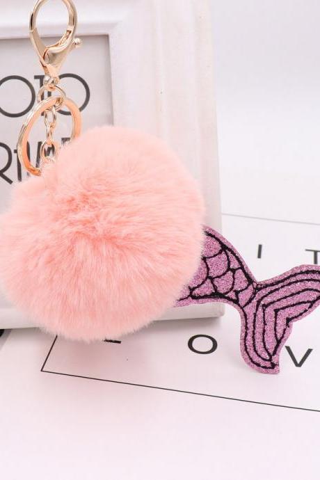 Mermaid Key Chain Imitation Rex Rabbit Hair Ball Bag Key Chain Fish Tail Plush Pendant Small Gift-1