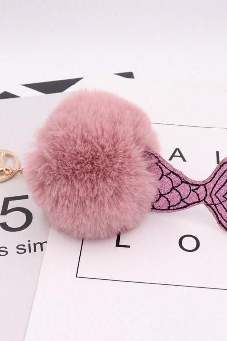 Mermaid Key Chain Imitation Rex Rabbit Hair Ball Bag Key Chain Fish Tail Plush Pendant Small Gift-9