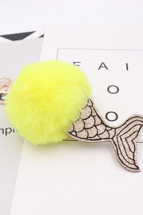 Mermaid Key Chain Imitation Rex Rabbit Hair Ball Bag Key Chain Fish Tail Plush Pendant Small Gift-14