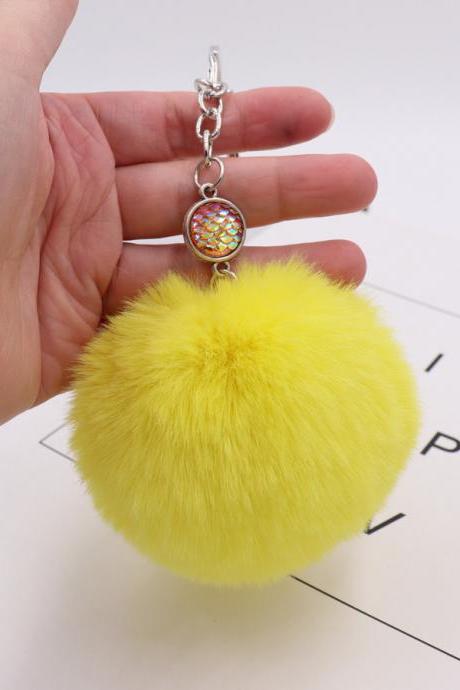 Mermaid Scale Fur Ball Key Chain Artificial Fur Grass Bag Pendant Plush Car Pendant-5