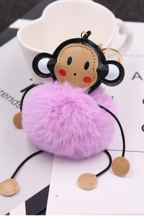 Cute cartoon monkey hairball key ring leather monkey doll pendant women&amp;#039;s Plush Animal bag Pendant-1