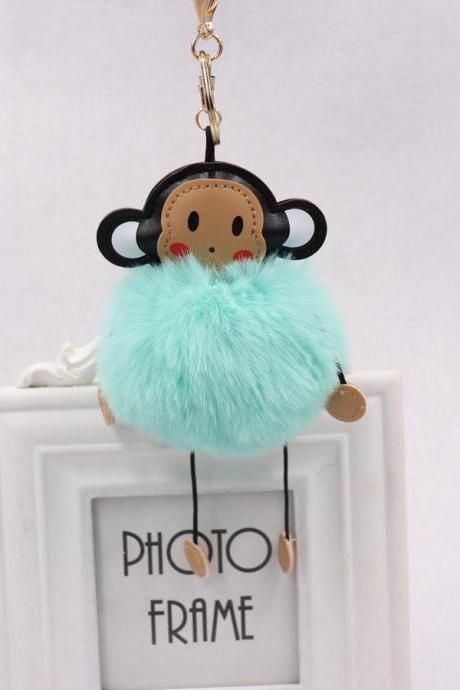 Cute cartoon monkey hairball key ring leather monkey doll pendant women&amp;#039;s Plush Animal bag Pendant-2
