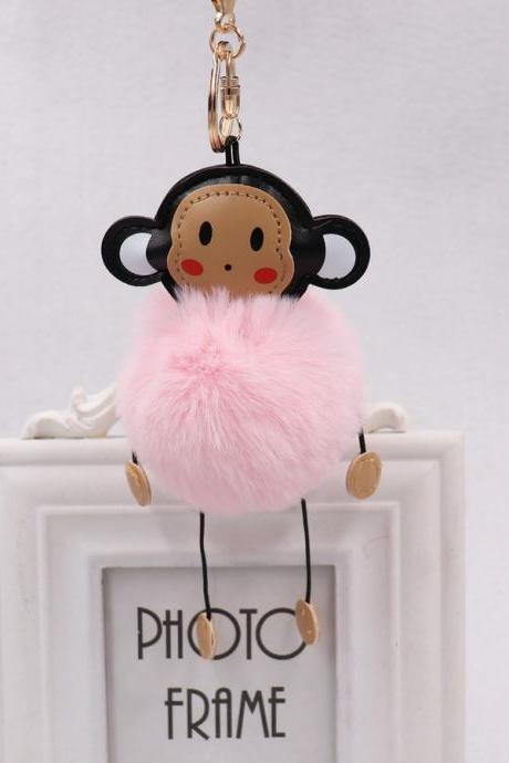 Cute cartoon monkey hairball key ring leather monkey doll pendant women&amp;#039;s Plush Animal bag Pendant-4