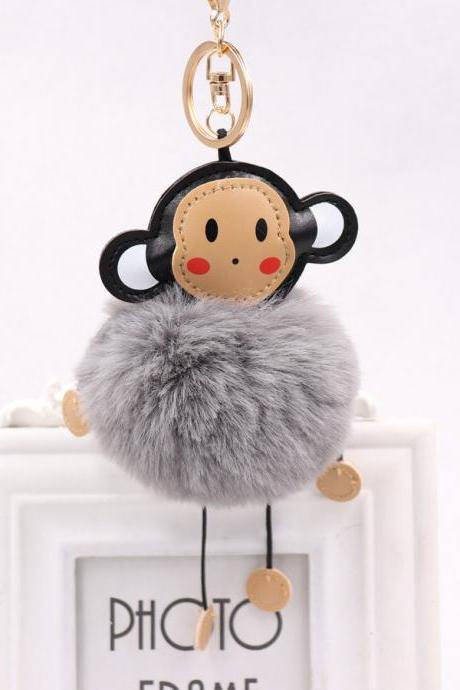 Cute cartoon monkey hairball key ring leather monkey doll pendant women&amp;#039;s Plush Animal bag Pendant-6