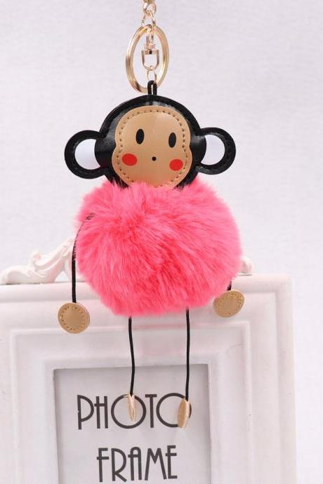 Cute cartoon monkey hairball key ring leather monkey doll pendant women&amp;#039;s Plush Animal bag Pendant-7
