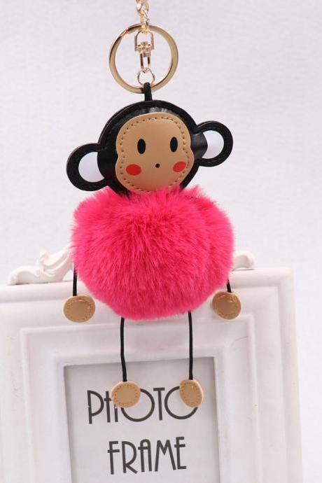 Cute cartoon monkey hairball key ring leather monkey doll pendant women&amp;#039;s Plush Animal bag Pendant-9