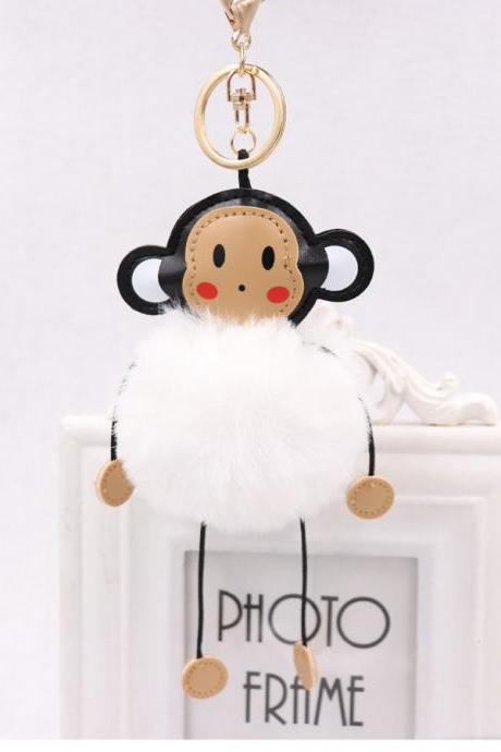 Cute cartoon monkey hairball key ring leather monkey doll pendant women&amp;#039;s Plush Animal bag Pendant-12