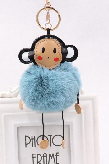 Cute cartoon monkey hairball key ring leather monkey doll pendant women&amp;#039;s Plush Animal bag Pendant-14