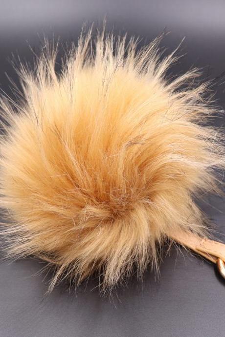 Super Large 13cm Raccoon Dog Hair Like Ball Key Ring High Grade Leather Rope Hair Like Bag Car Key Ring Pendant-2