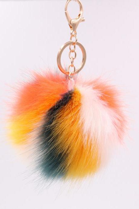 Color Stripe Fur Ball Key Chain Imitation Fox Fur Grass Bag Pendant Women&amp;amp;amp;#039;s Plush Pendant-1