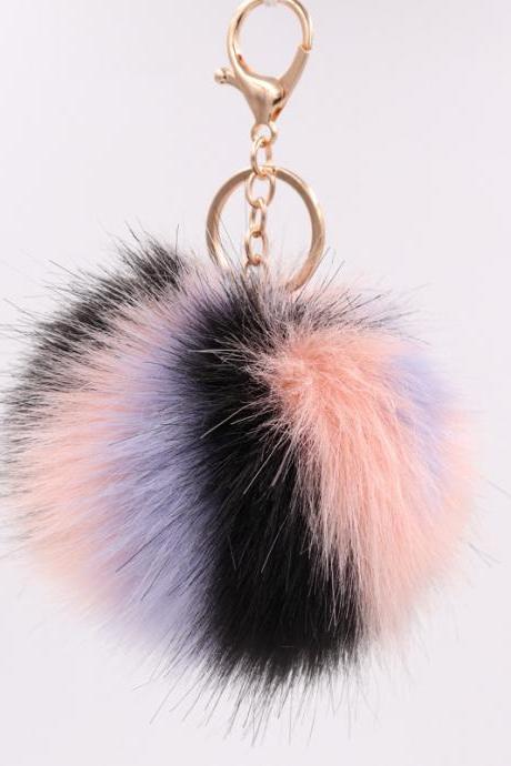 Color Stripe Fur Ball Key Chain Imitation Fox Fur Grass Bag Pendant Women&amp;amp;amp;#039;s Plush Pendant-2