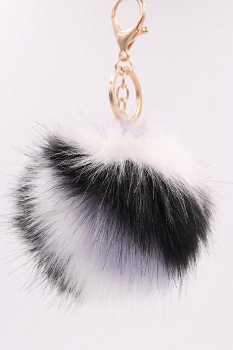 Color Stripe Fur Ball Key Chain Imitation Fox Fur Grass Bag Pendant Women's Plush Pendant-3