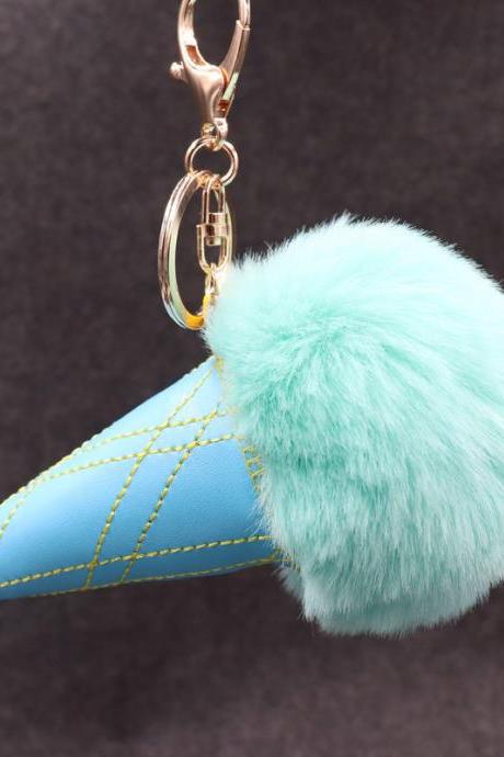 8cm Imitation Rex Rabbit Fur Ball Ice Cream Key Chain Pendant Plush Fur Ice Cream Cone Pendant-20