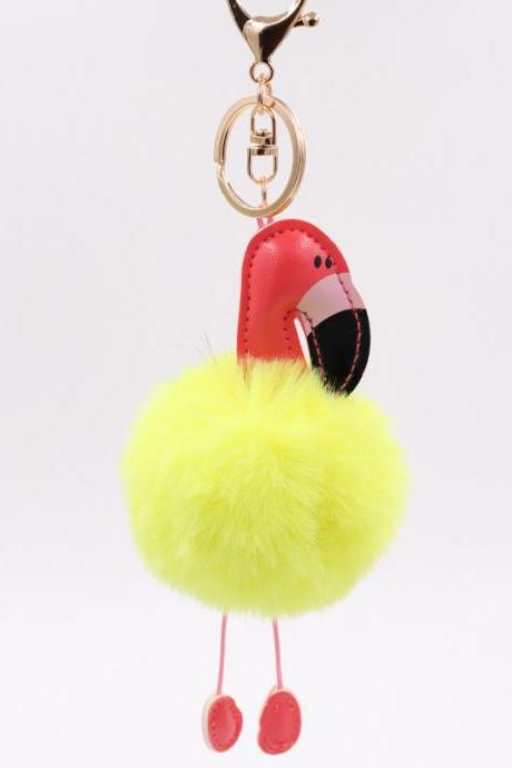 Creative Pu Leather Red Flamingo Hair Ball Key Ring Big Beaked Bird Fur Bag Hair Ball Pendant-2