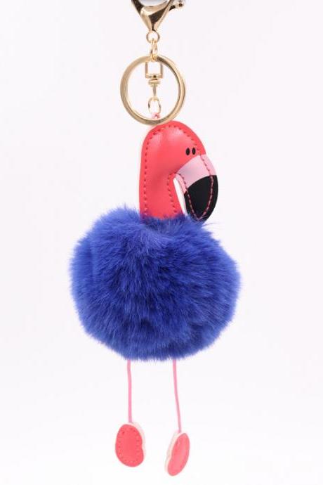 Creative Pu Leather Red Flamingo Hair Ball Key Ring Big Beaked Bird Fur Bag Hair Ball Pendant-3