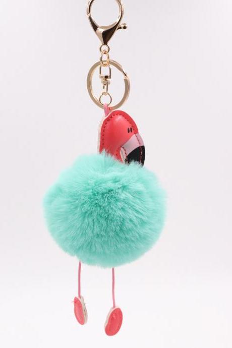 Creative Pu Leather Red Flamingo Hair Ball Key Ring Big Beaked Bird Fur Bag Hair Ball Pendant-4
