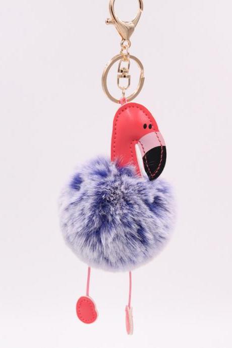 Creative Pu Leather Red Flamingo Hair Ball Key Ring Big Beaked Bird Fur Bag Hair Ball Pendant-9