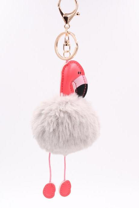 Creative Pu Leather Red Flamingo Hair Ball Key Ring Big Beaked Bird Fur Bag Hair Ball Pendant-13