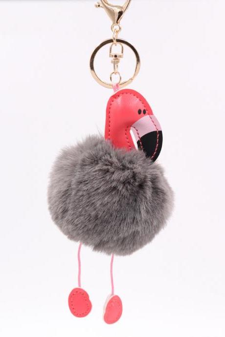 Creative Pu Leather Red Flamingo Hair Ball Key Ring Big Beaked Bird Fur Bag Hair Ball Pendant-15