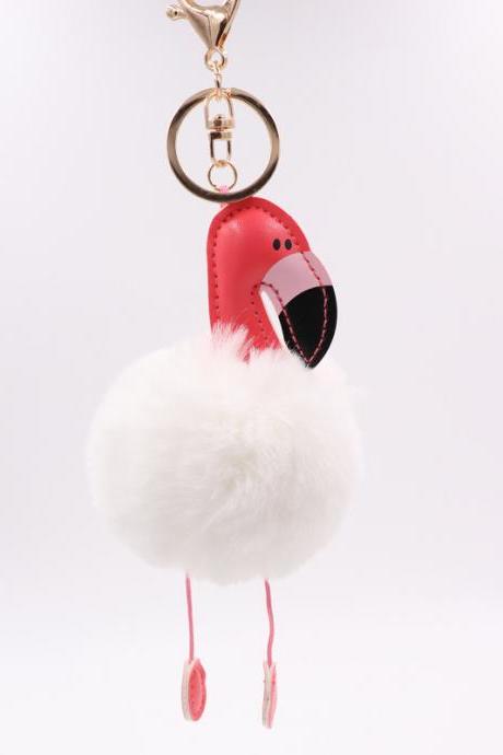 Creative Pu Leather Red Flamingo Hair Ball Key Ring Big Beaked Bird Fur Bag Hair Ball Pendant-27