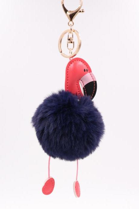 Creative Pu Leather Red Flamingo Hair Ball Key Ring Big Beaked Bird Fur Bag Hair Ball Pendant-30