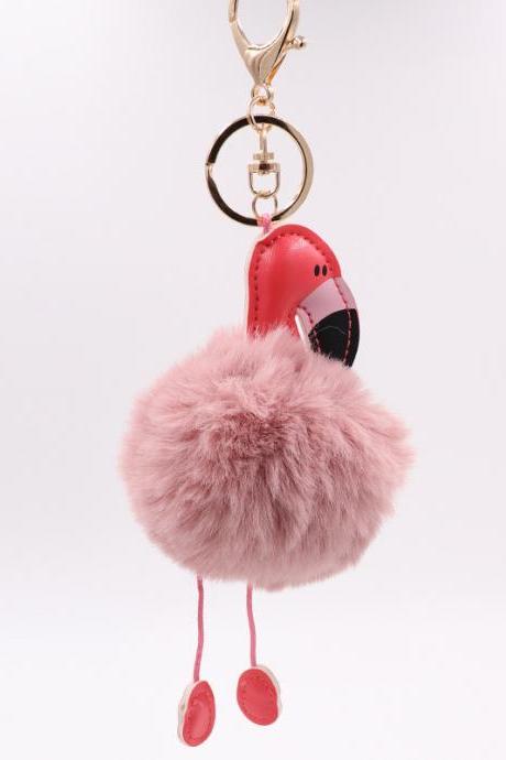 Creative Pu Leather Red Flamingo Hair Ball Key Ring Big Beaked Bird Fur Bag Hair Ball Pendant-32