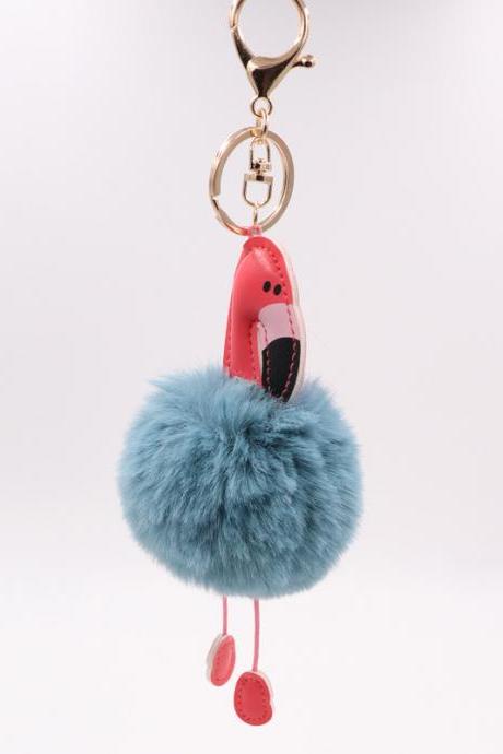 Creative Pu Leather Red Flamingo Hair Ball Key Ring Big Beaked Bird Fur Bag Hair Ball Pendant-33