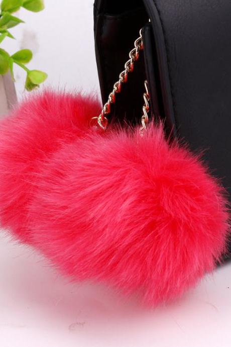 Double Ball Imitation Rabbit Hair Bag Key Chain 8cm Hair Ball Car Pendant Plush Bag Pendant-1