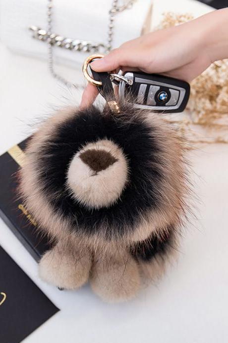 Mink Fur Little Lion Fur Pendant Car Key Bag Pendant Real Fur Lion-1