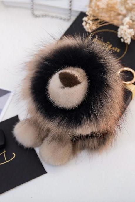 Mink Fur Little Lion Fur Pendant Car Key Bag Pendant Real Fur Lion-10