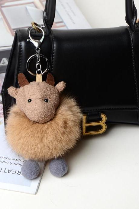 Cute Fox Plush Ball Calf Car Key Chain Mobile Phone Pendant Plush Book Bag Pendant-14
