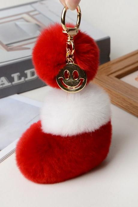 Rex Rabbit plush ball key chain pendant lovely Christmas boots Plush bag Pendant-1