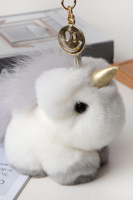 Rex Rabbit Fur Unicorn Pendant Fur Bag Pendant Cute Plush Doll Dream Little White Horse Car Key Chain-3