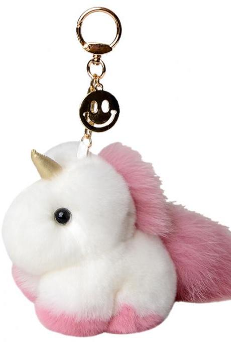 Rex Rabbit Fur Unicorn Pendant Fur Bag Pendant Cute Plush Doll Dream Little White Horse Car Key Chain-4