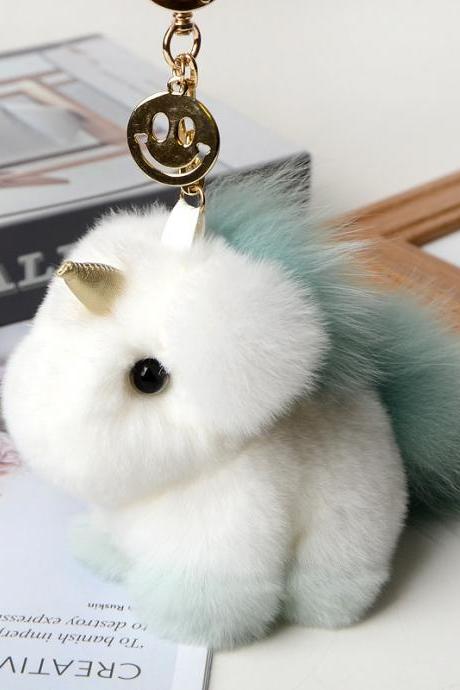 Rex Rabbit Fur Unicorn Pendant Fur Bag Pendant Cute Plush Doll Dream Little White Horse Car Key Chain-6
