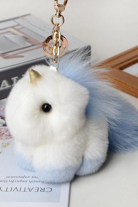 Rex Rabbit Fur Unicorn Pendant Fur Bag Pendant Cute Plush Doll Dream Little White Horse Car Key Chain-7