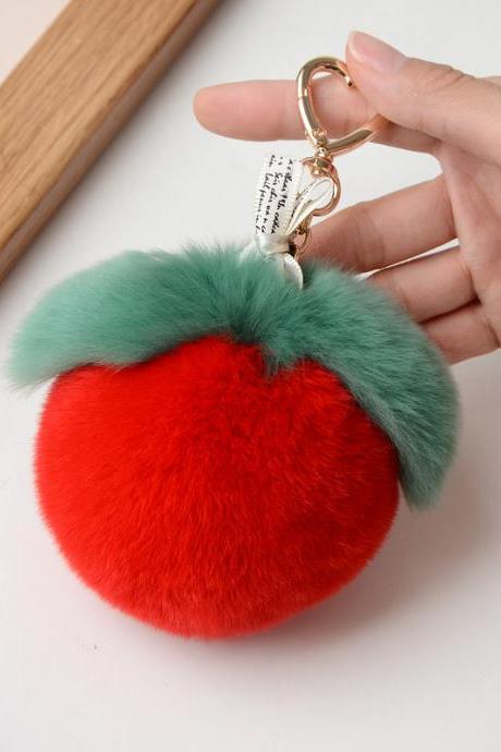Rex Rabbit Fur Apple lovely car key chain pendant Plush bag Pendant-1