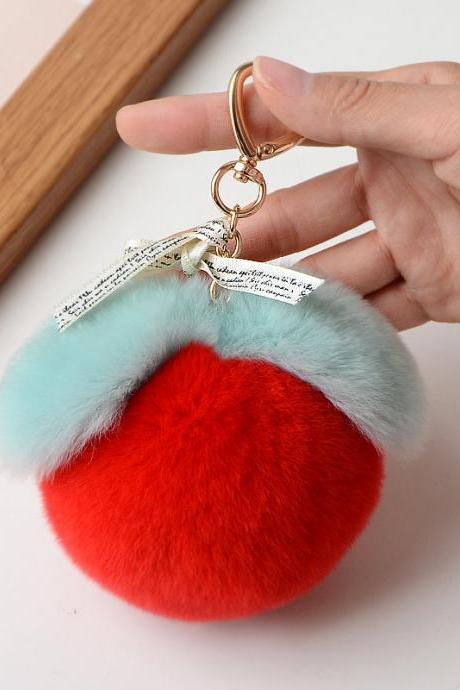 Rex Rabbit Fur Apple lovely car key chain pendant Plush bag Pendant-3